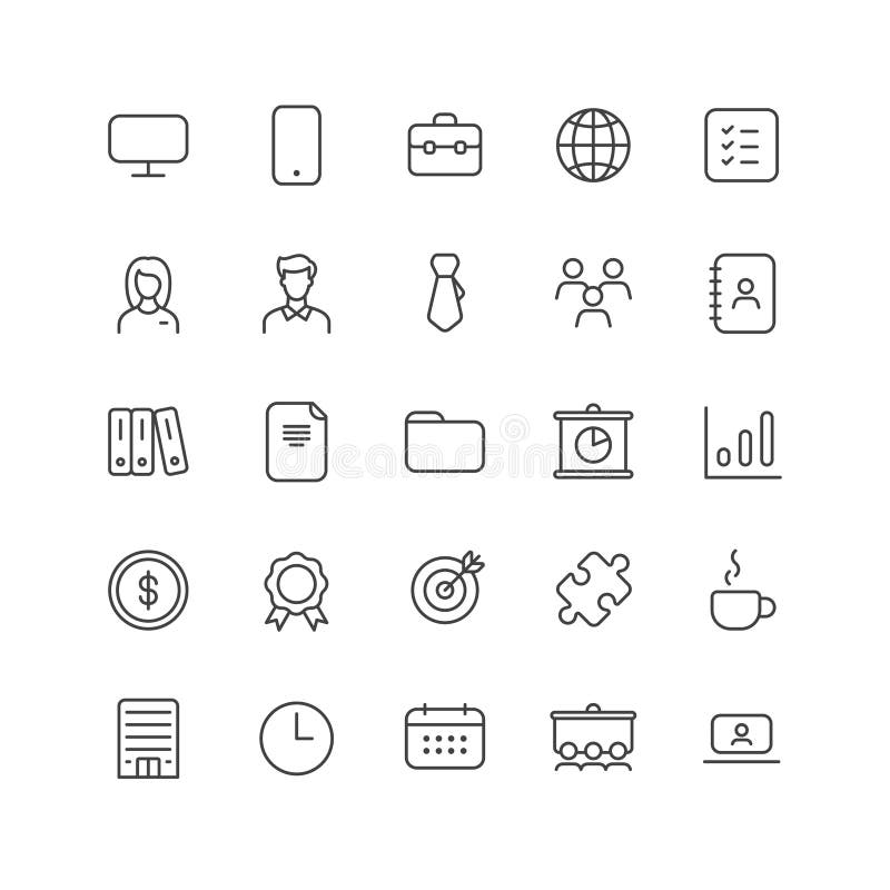 Outline icon collection for ui. Vector thin line illustration set. Corporate business, teamwork, task and time managment symbol royalty free illustration