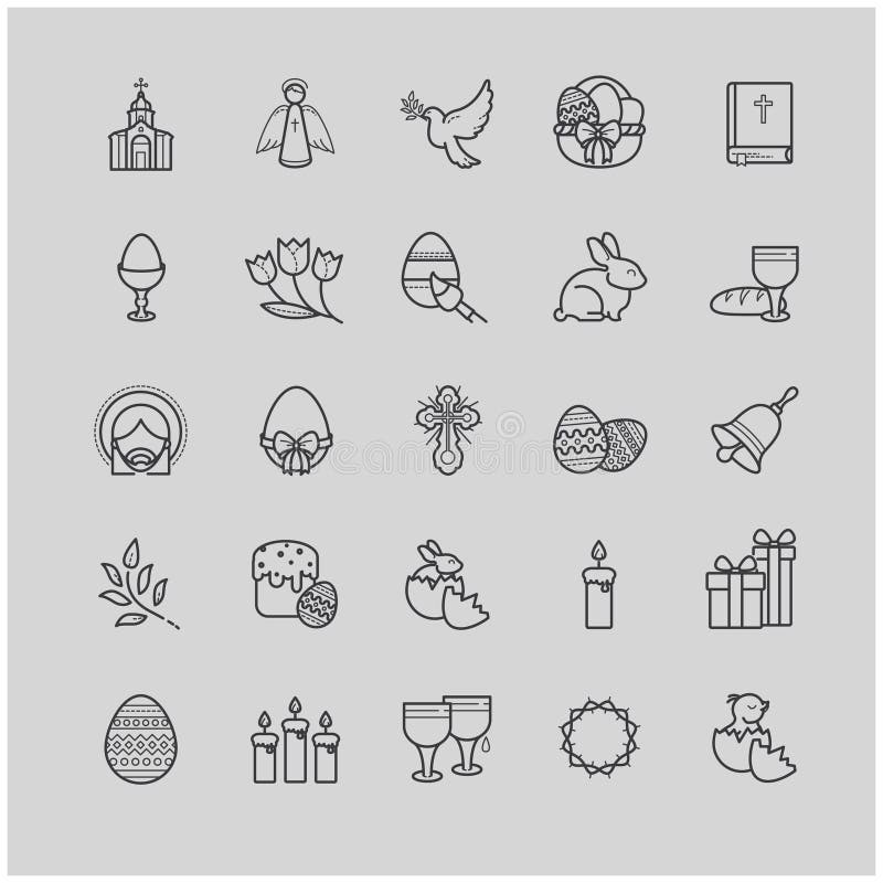 Outline icons set - easter symbols, spring stock illustration