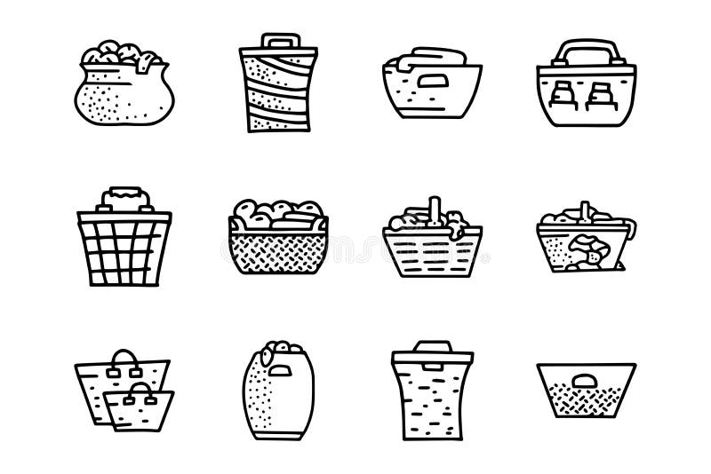 Laundry Baskets Line Vector Doodle Simple Icon Set Stock Vector