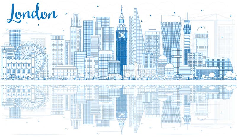Outline London Skyline with Blue Buildings. Stock Vector - Illustration ...