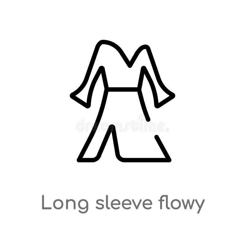 Outline Long Sleeve Flowy Dress Vector Icon. Isolated Black Simple Line ...