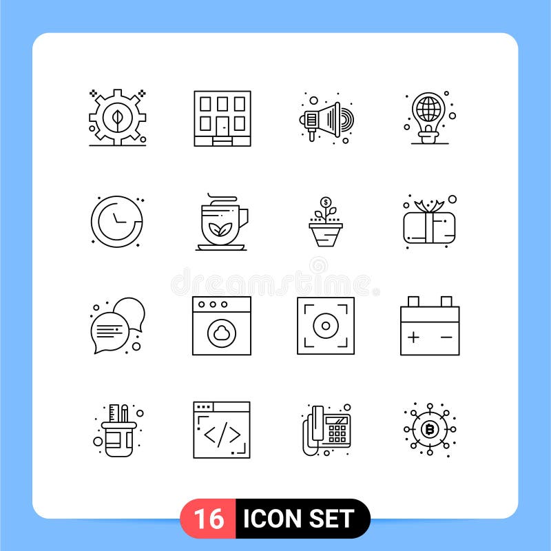 Outline Pack of 16 Universal Symbols of navigation, direction, promotion, compass, light royalty free illustration