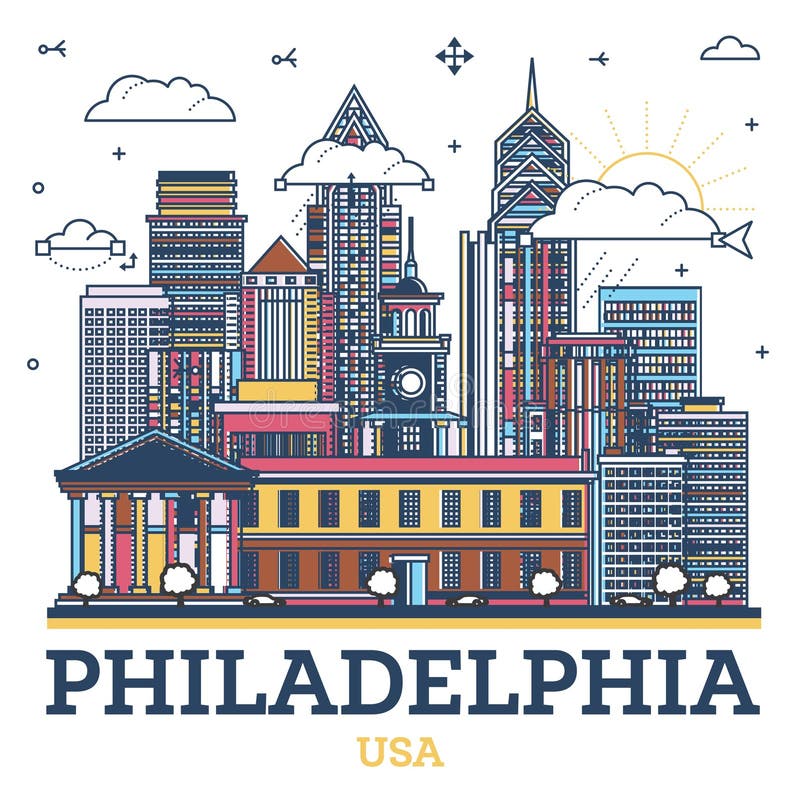 Outline Philadelphia Skyline with Blue Buildings and Copy Space. Stock ...