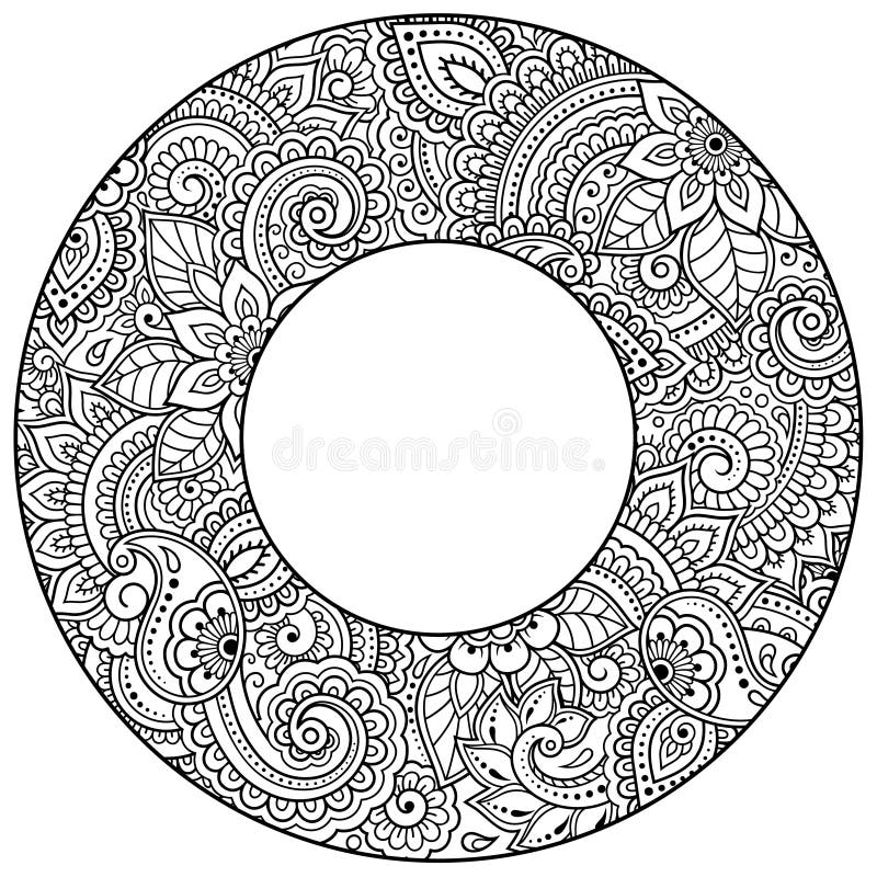Download Outline Round Floral Pattern For Coloring Book Page Antistress For Adults And Children Doodle Ornament In Black And White Hand Stock Vector Illustration Of Branch Mandala 186054457