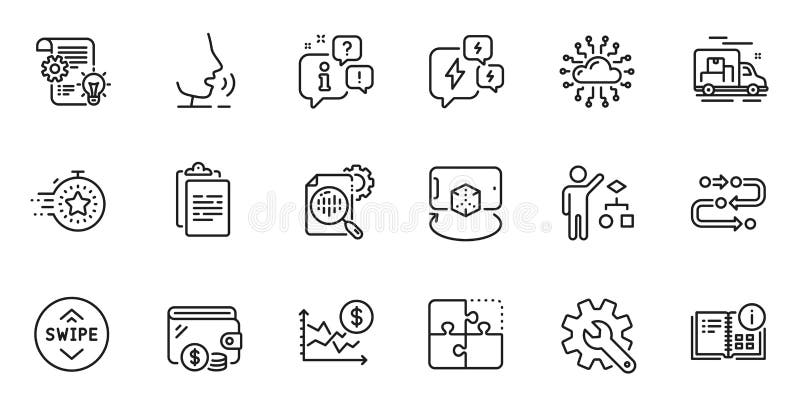 Outline set of Augmented reality, Wallet and Algorithm line icons for web application. For design. Vector royalty free illustration