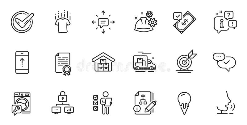 Outline set of Confirmed, Working process and Swipe up line icons for web application. For design. Vector royalty free illustration