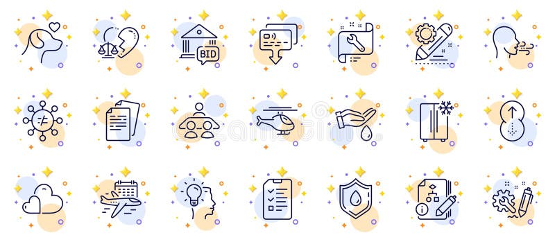 Outline set of Documents, Interview and Swipe up line icons for web app. Pictogram icon. Vector royalty free illustration