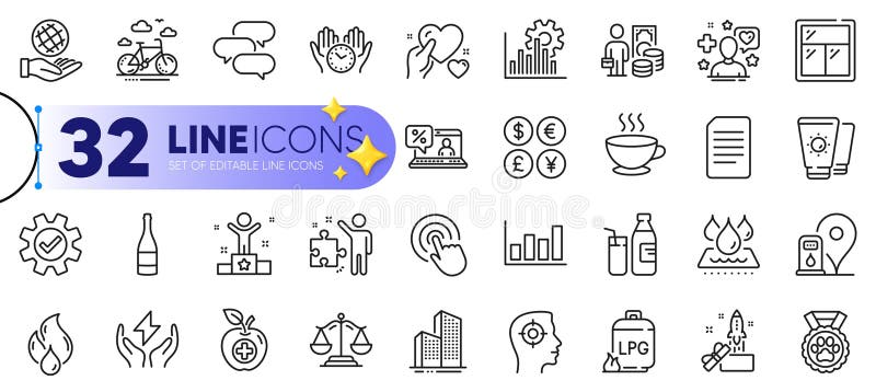 Set schiță pentru ceașcă de cafea cu profit și pictograme linie temporală sigură. pentru aplicația web. vector royalty free illustration