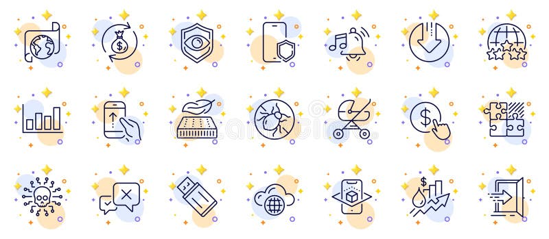 Outline set of Rating stars, Puzzle game and Eye detect line icons for web app. Pictogram icon. Vector royalty free illustration