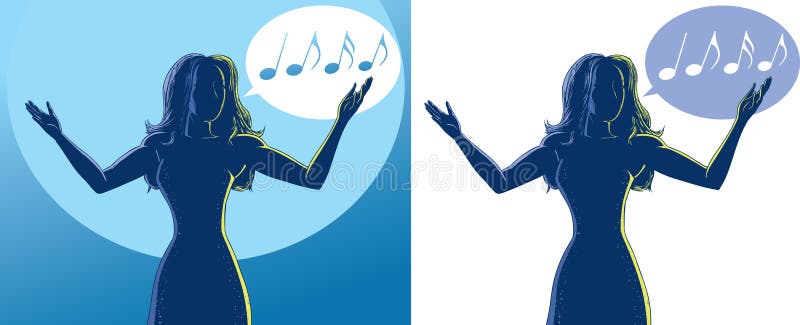 Illustration of an outline of a woman singing. Woman singing illustrations