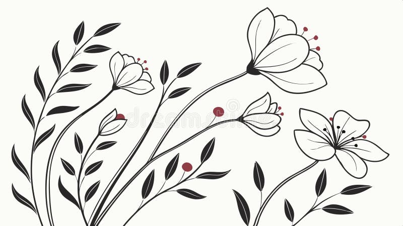 Outline sketch of delicate flowers and flowing botanical elements vector design Generative AI royalty free illustration