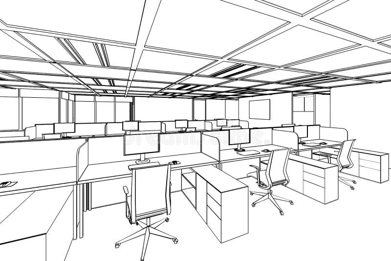 Outline Sketch of a Interior Office Area Stock Illustration ...