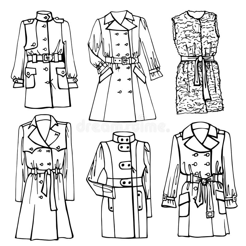 Outline Sketchy Clothing.Females Coat Set Stock Vector - Image: 47924059