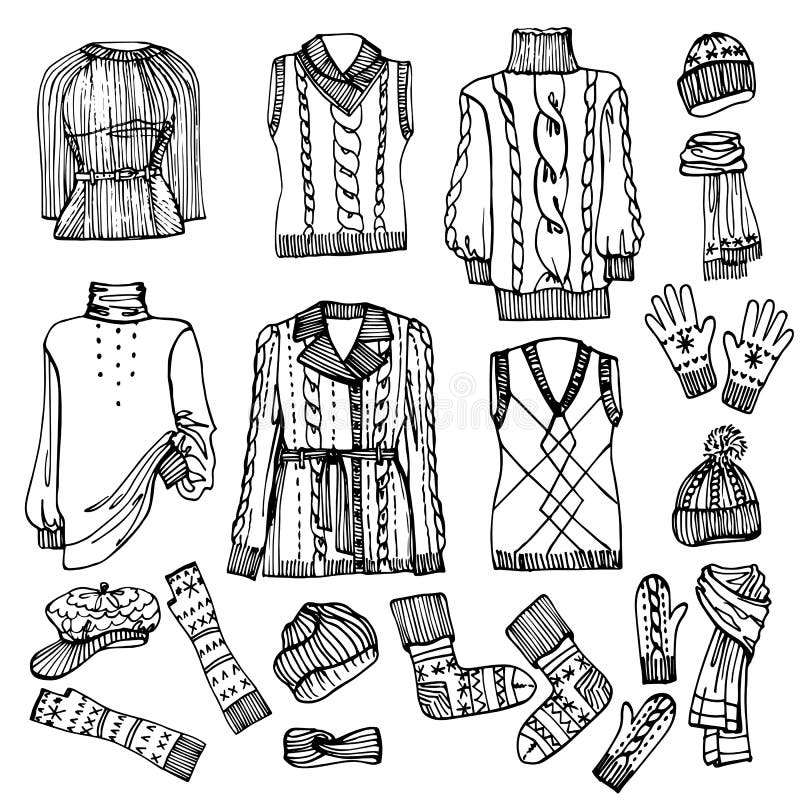 Outline Sketchy.Females Knitted Clothing Stock Vector - Illustration of ...