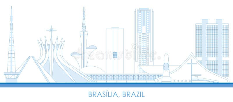 Outline Skyline panorama of city of Brasilia, Brazil vector illustration