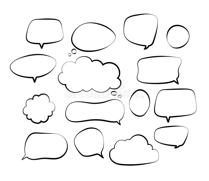 Outline speech bubbles. Doodle speech balloon sketch hand drawn scribble bubble talk cloud comic line retro shouting