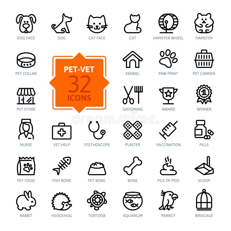 Outline web icon set - pet, vet, pet shop, types of pets