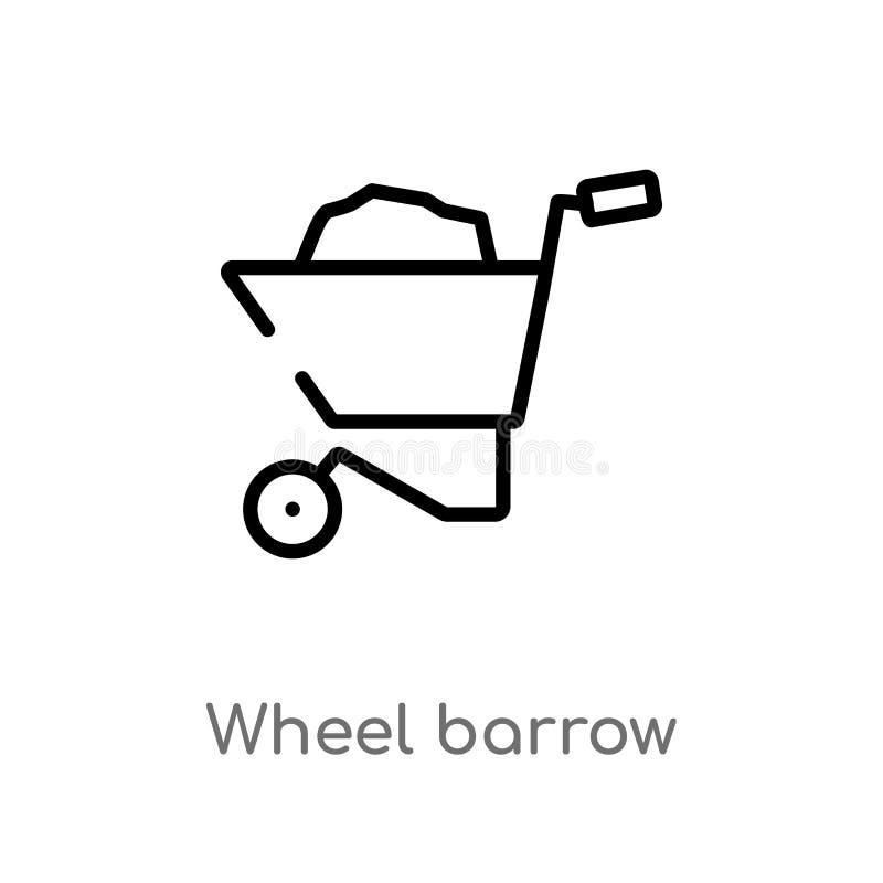 Outline Wheel Barrow Vector Icon. Isolated Black Simple Line Element ...