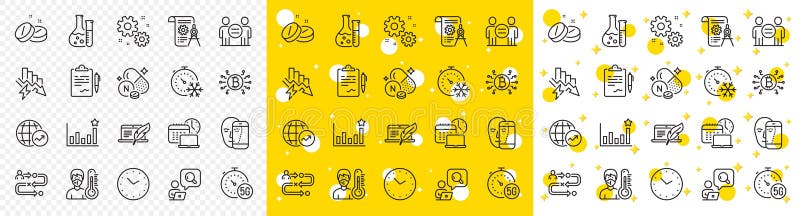 Outline Work time, 5g internet and Ethics line icons. For web app. Vector royalty free illustration