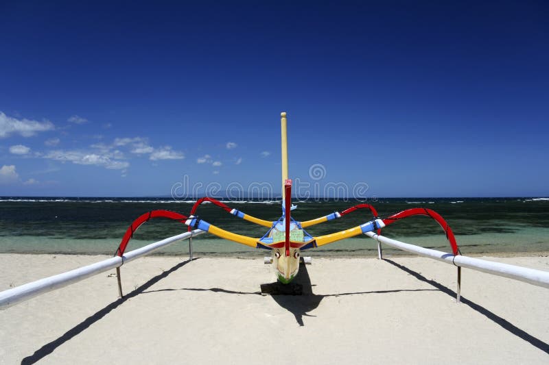 Outrigger Fishing Boat Sanur Beach Bali Indonesia Stock 
