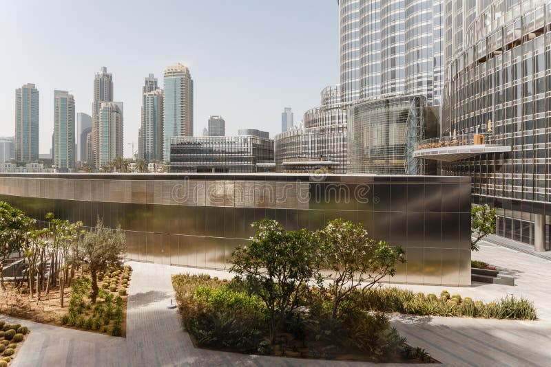 Outside Garden at the Ground Floor of the Burj Khalifa, Dubai Stock