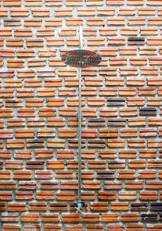 Outside Shower on Brick Wall Stock Photo Image of construction