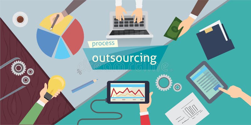 Outsourcing Hiring Outsource. Outsourcing digital design, vector illustration eps 10. overhead. stock illustration