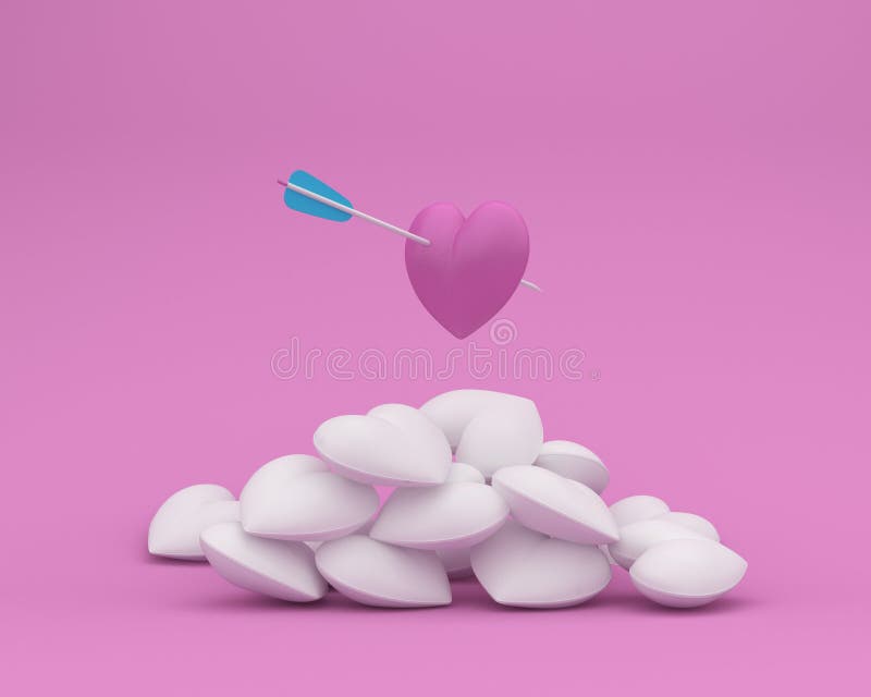 Outstanding pink heart with arrow on pink pastel background. minimal concept of love and valentine day. royalty free illustration Outstanding pink heart with arrow on pink pastel background. minimal concept of love and valentine day. royalty free illustration