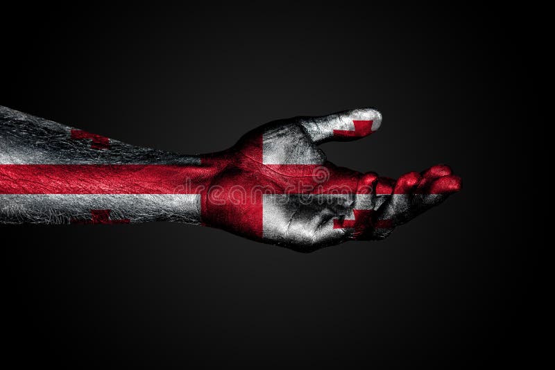 Outstretched Hand with a Drawn Flag, a Sign of Help or a