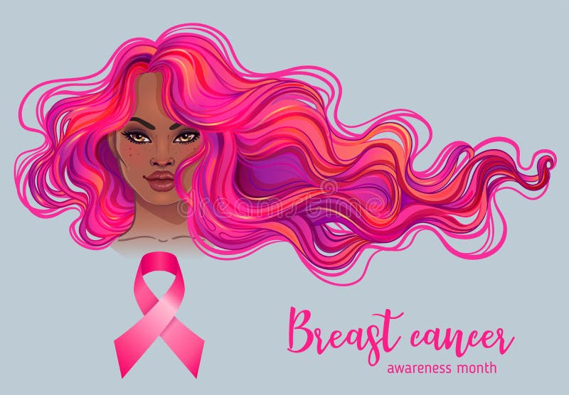 outubro: Mês da conscientização do câncer da mama, campanha anual para aumentar a conscientização da doença Mulher afro-americano ilustração stock outubro: Mês da conscientização do câncer da mama, campanha anual para aumentar a conscientização da doença Mulher afro-americano ilustração stock