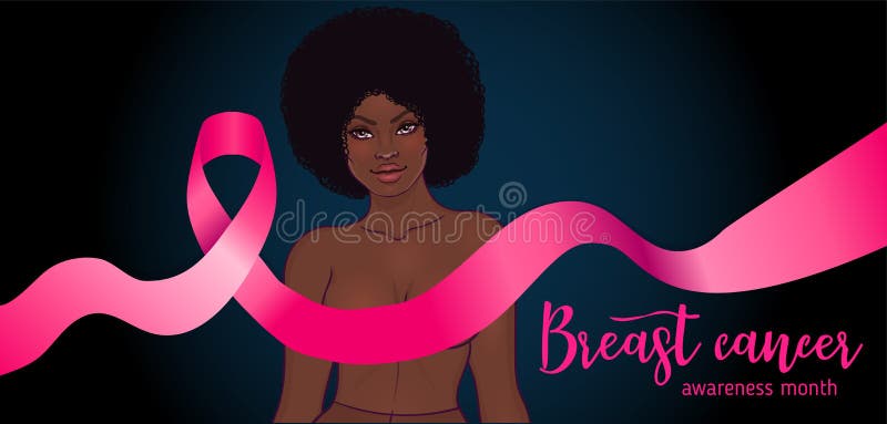 outubro: Mês da conscientização do câncer da mama, campanha anual para aumentar a conscientização da doença Mulher afro-americano ilustração royalty free outubro: Mês da conscientização do câncer da mama, campanha anual para aumentar a conscientização da doença Mulher afro-americano ilustração royalty free
