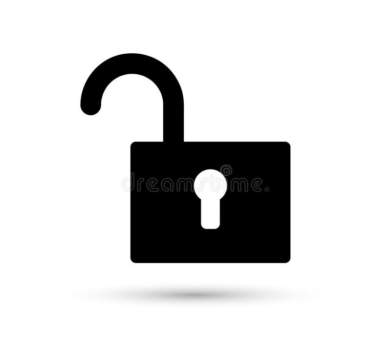 Simple vector filled flat in unlock icon black solid pictogram isolated on white background. Simple vector filled flat in unlock icon black solid pictogram isolated on white background