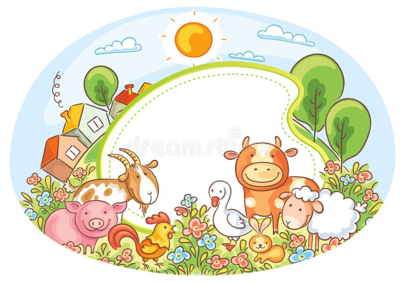 Ovaal Kader met Landbouwbedrijfdieren stock illustratie Ovaal Kader met Landbouwbedrijfdieren stock illustratie