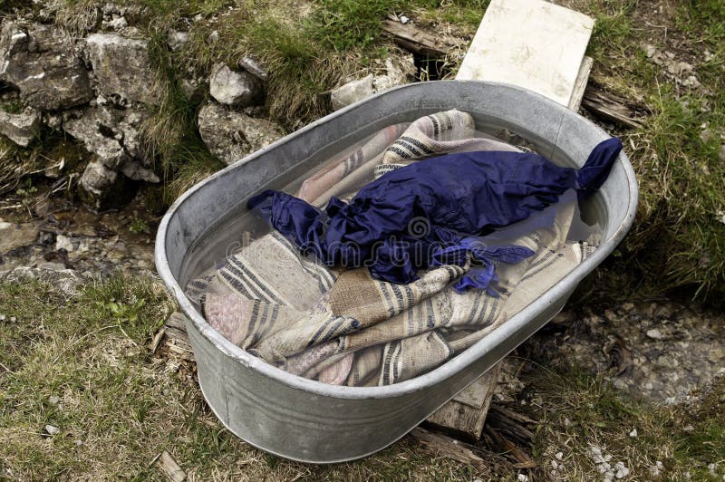 Oval Aluminum Tub with Laundry Stock Photo Image of aluminum, creek