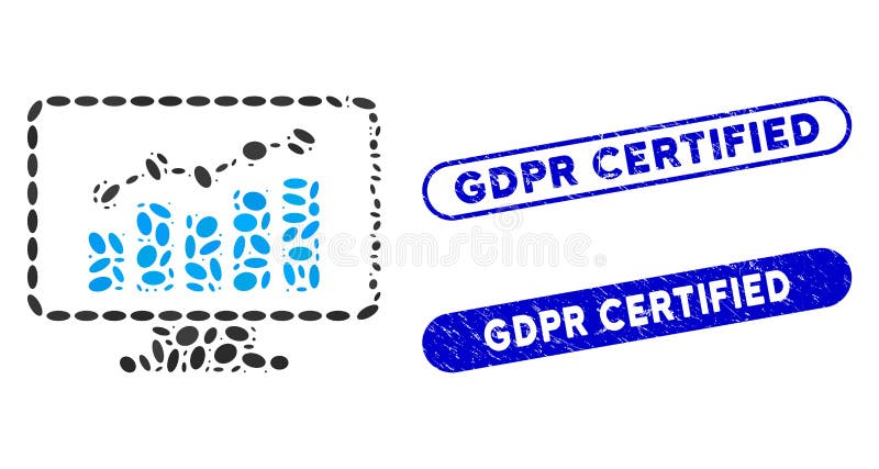 Oval Collage Monitoring with Grunge Gdpr Certified Stamps stock illustration