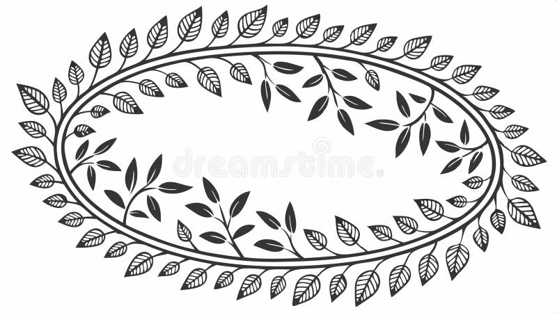 Oval decorative frame with leafy pattern vector design Generative AI royalty free illustration