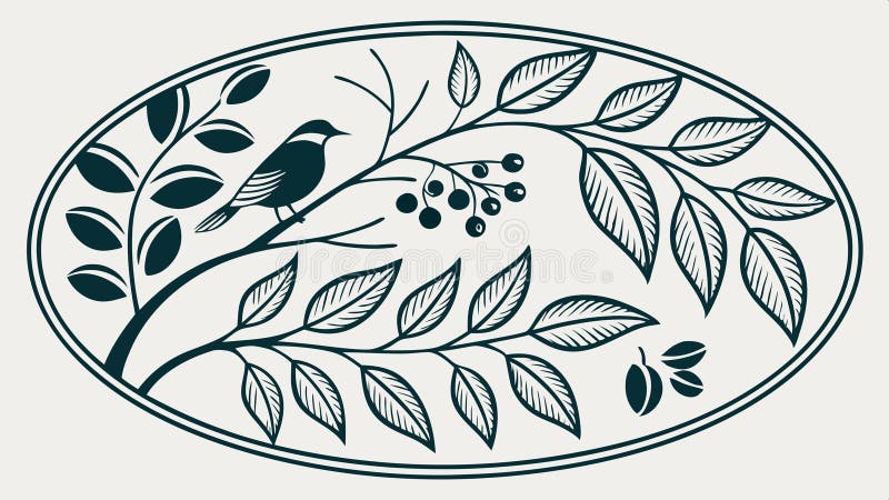 Oval illustration of a decorative leafy branch with berries. Nature art element vector design Generative AI vector illustration