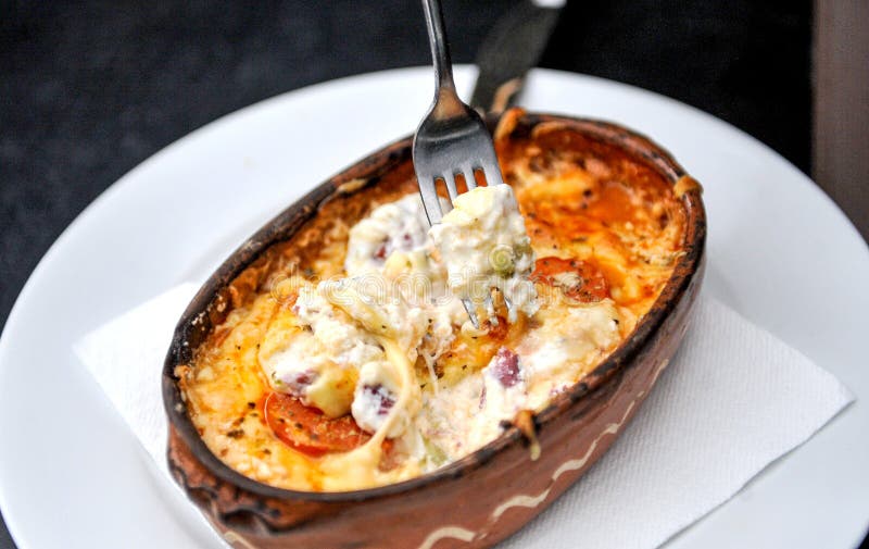 Oven Baked Cheese in a Ceramic Baking Dish Stock Image Image of