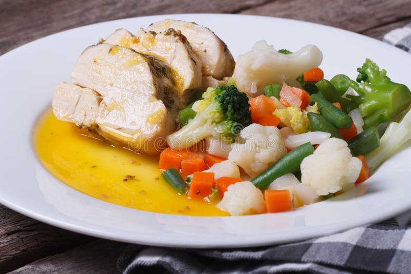 Oven Baked Chicken Fillet with a Mix of Vegetables Stock Image Image