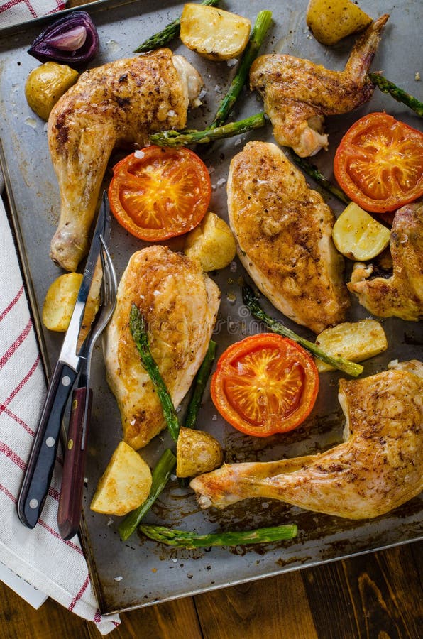 Ovenbaked Chicken with Vegetables Stock Photo Image of oven