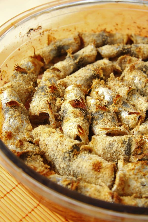 Ovenbaked Herring Fish Rolls in Glass Bowl Stock Photo Image of