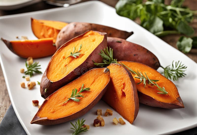 An Oven-roasted Sweet Potato Dish Seasoned To Perfection. Stock