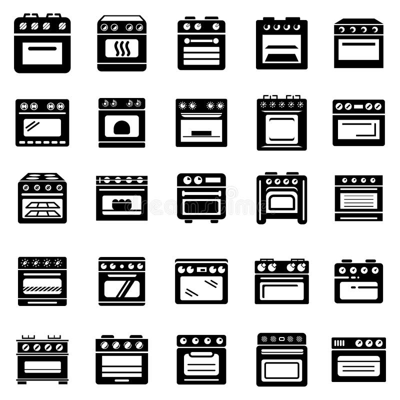 Oven stove fireplace icons set, simple style stock illustration