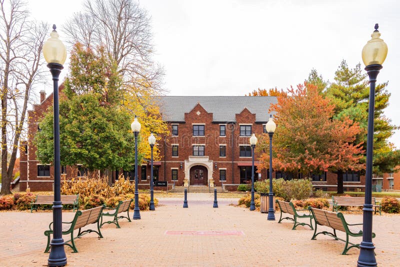 Overcast Fall Color Landscape of the Drury University Stock Image