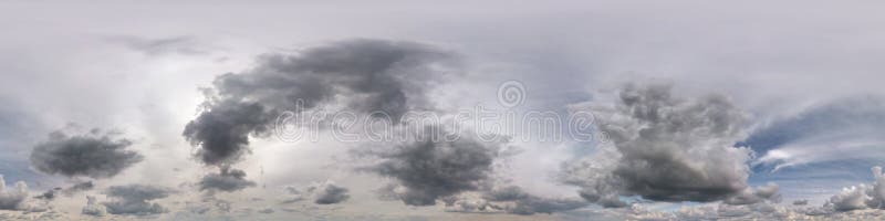 Overcast sky hdri 360 panorama with white clouds in seamless spherical projection with zenith for use in 3d graphics or game