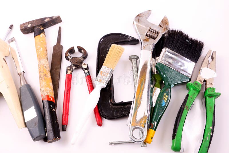 Overhandig hulpmiddelen op witte achtergrond stock afbeelding