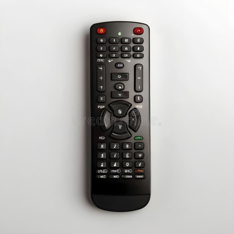 An Overhead Close-Up of a Black Electronic Remote Control stock illustration