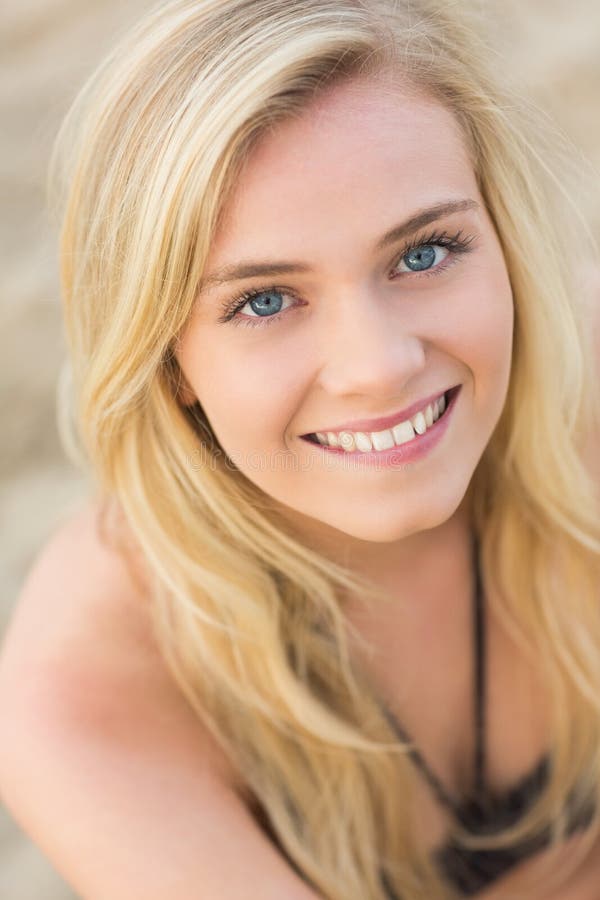 Overhead Close Up Portrait Smiling Blond Beach Stock Photos Free