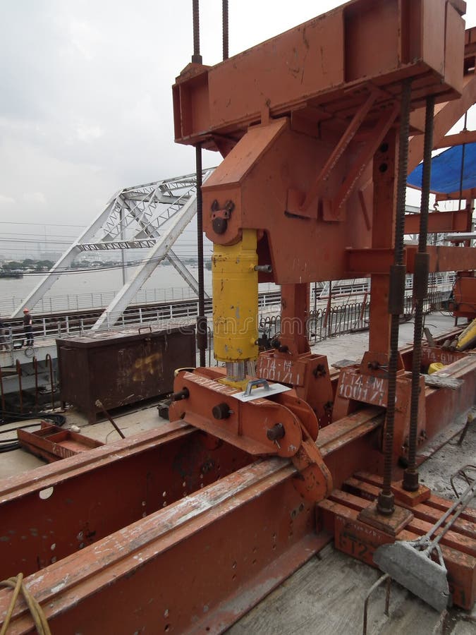 Overhead crane Steel rod Construction concrete worker post tension bridge