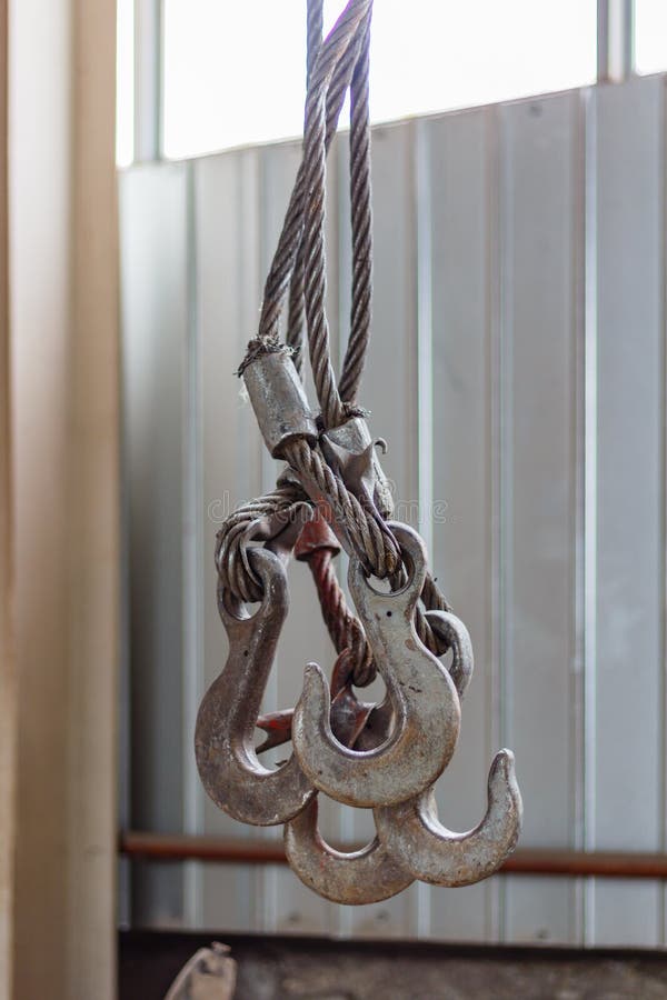 Overhead Crane Hooks Closeup in the Assembly Stock Image